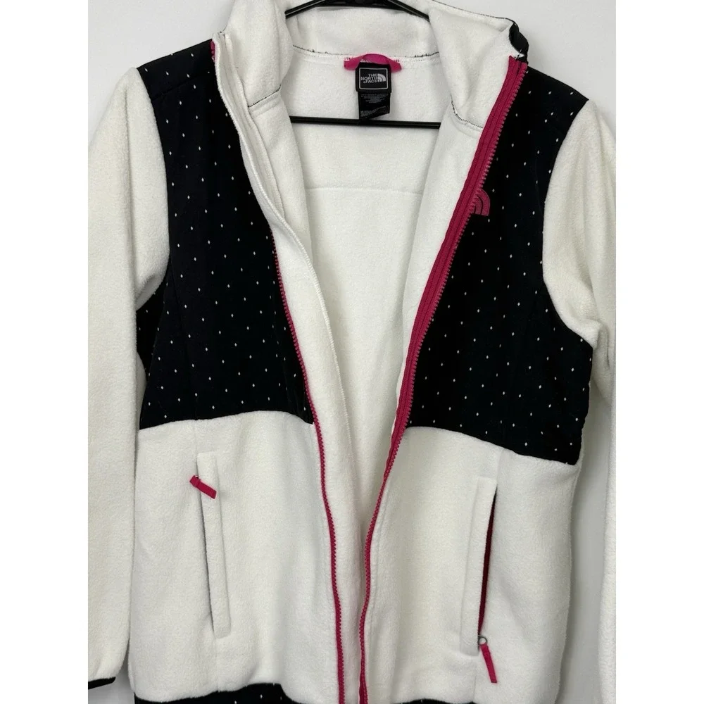 The North Face Jacket Teen Girls XL 18 Black White Denali Hooded Diamond Fleece
